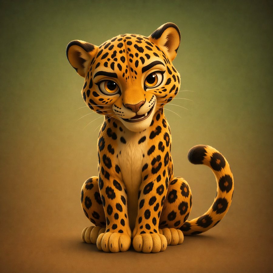 Silhueta de Leonardo, leopardo amarelo-dourado com manchas pretas.
